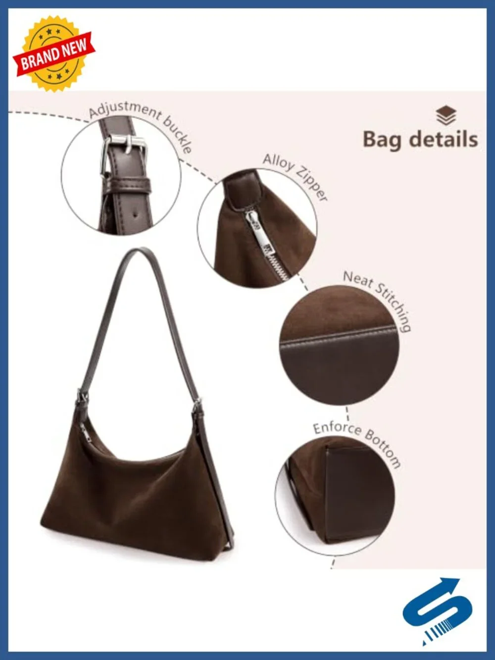 Faux Suede Crescent Hobo Tote Bag Crossbody Shoulder Adjustable Handbag